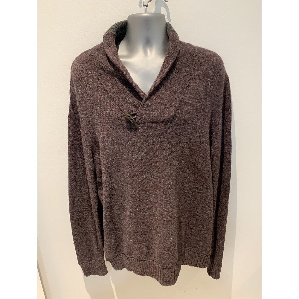 Banana Republic Men's XL cotton‎ Shawl Neck Toggle Button Sweater purple grey